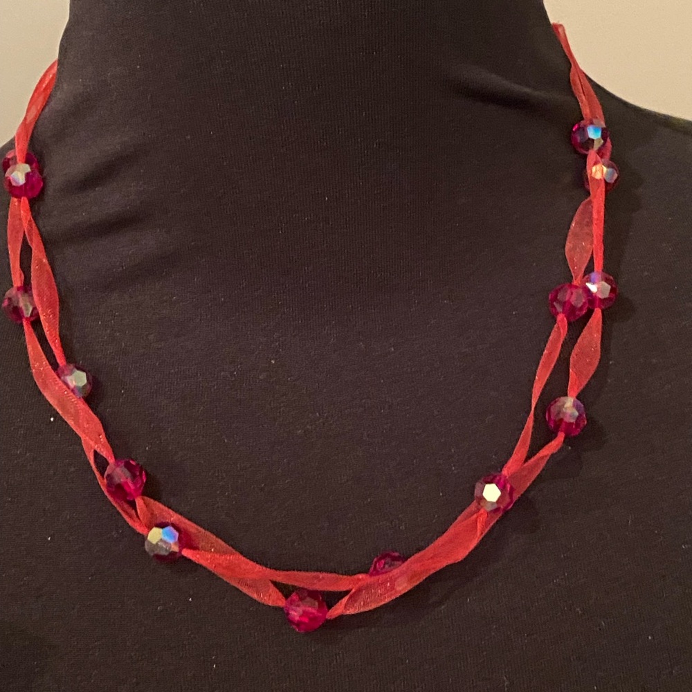 Crystal and Ribbon Necklace